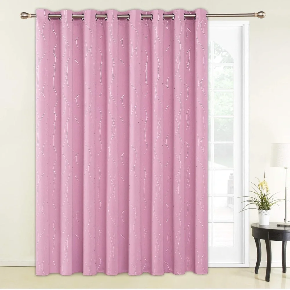 Blackout Room Curtain Wave Line with Dots Foil Printed Blackout Drapes Grommet
